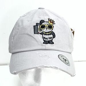 THUG LIFE Cap Hat Bear Panda Hip Hop Queen Adult Gray NWT Distressed